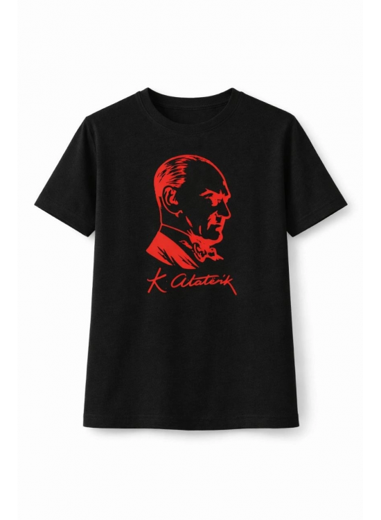 Kız Çocuk Atatürk Baskılı Tişört Kısa Kollu Bisiklet Yaka T-Shirt - Siyah Kız Çocuk Atatürk Baskılı Tişört Kısa Kollu Bisiklet Yaka T-Shirt - Siyah