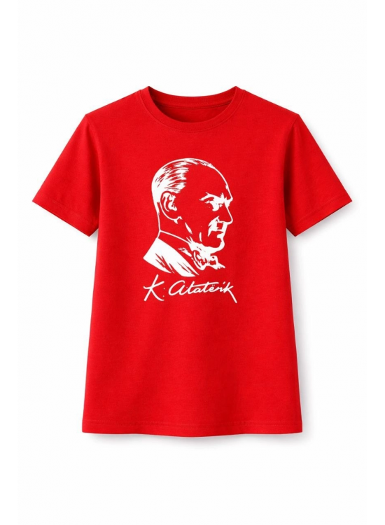 Kız Çocuk Atatürk Baskılı Tişört Kısa Kollu Bisiklet Yaka T-Shirt - Kırmızı Kız Çocuk Atatürk Baskılı Tişört Kısa Kollu Bisiklet Yaka T-Shirt - Kırmızı