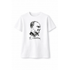 Erkek Çocuk Atatürk Baskılı Tişört Kısa Kollu Bisiklet Yaka T-Shirt - Beyaz