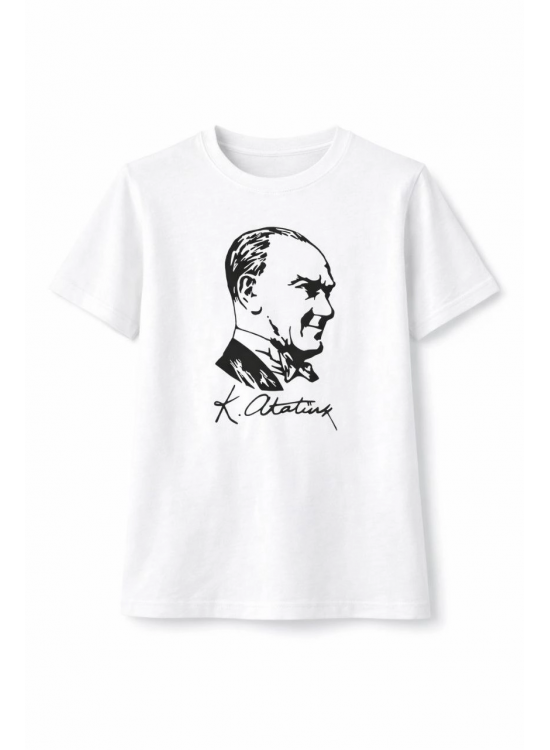 Erkek Çocuk Atatürk Baskılı Tişört Kısa Kollu Bisiklet Yaka T-Shirt - Beyaz Erkek Çocuk Atatürk Baskılı Tişört Kısa Kollu Bisiklet Yaka T-Shirt - Beyaz