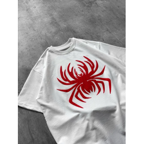 Erkek Örümcek Baskılı Tişört Kısa Kollu Bisiklet Yaka T-Shirt - Beyaz