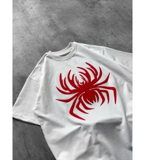 Erkek Örümcek Baskılı Tişört Kısa Kollu Bisiklet Yaka T-Shirt - Beyaz