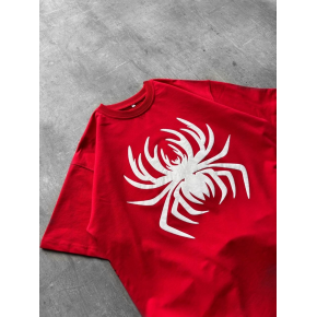 Erkek Örümcek Baskılı Tişört Kısa Kollu Bisiklet Yaka T-Shirt - Kırmızı
