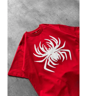 Erkek Örümcek Baskılı Tişört Kısa Kollu Bisiklet Yaka T-Shirt - Kırmızı