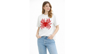 Kadın Örümcek Baskılı Tişört Kısa Kollu Bisiklet Yaka T-Shirt - Beyaz