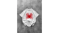 Kadın Örümcek Baskılı Tişört Kısa Kollu Bisiklet Yaka T-Shirt - Beyaz
