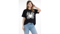 Kadın Örümcek Baskılı Tişört Kısa Kollu Bisiklet Yaka T-Shirt - Siyah Kadın Örümcek Baskılı Tişört Kısa Kollu Bisiklet Yaka T-Shirt - Siyah