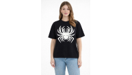 Kadın Örümcek Baskılı Tişört Kısa Kollu Bisiklet Yaka T-Shirt - Siyah Kadın Örümcek Baskılı Tişört Kısa Kollu Bisiklet Yaka T-Shirt - Siyah