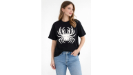 Kadın Örümcek Baskılı Tişört Kısa Kollu Bisiklet Yaka T-Shirt - Siyah Kadın Örümcek Baskılı Tişört Kısa Kollu Bisiklet Yaka T-Shirt - Siyah