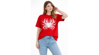 Kadın Örümcek Baskılı Tişört Kısa Kollu Bisiklet Yaka T-Shirt - Kırmızı Kadın Örümcek Baskılı Tişört Kısa Kollu Bisiklet Yaka T-Shirt - Kırmızı