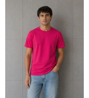 Erkek Basic Pamuklu Tişört Bisiklet Yaka Düz Renk Regular Fit T-Shirt - Fuşya