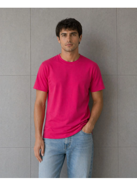 Erkek Basic Pamuklu Tişört Bisiklet Yaka Düz Renk Regular Fit T-Shirt - Fuşya Erkek Basic Pamuklu Tişört Bisiklet Yaka Düz Renk Regular Fit T-Shirt - Fuşya