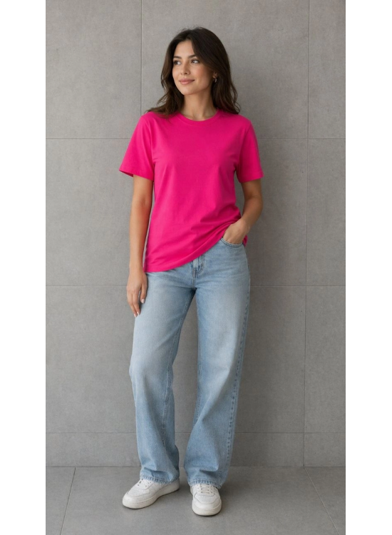Kadın Basic Pamuklu Tişört Bisiklet Yaka Düz Renk Relaxed Fit T-Shirt - Fuşya Kadın Basic Pamuklu Tişört Bisiklet Yaka Düz Renk Relaxed Fit T-Shirt - Fuşya