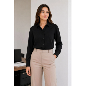 Kadın Uzun Kol Gömlek Düğmeli Klasik Yaka Günlük ve Ofis Şıklığına uygun - Siyah