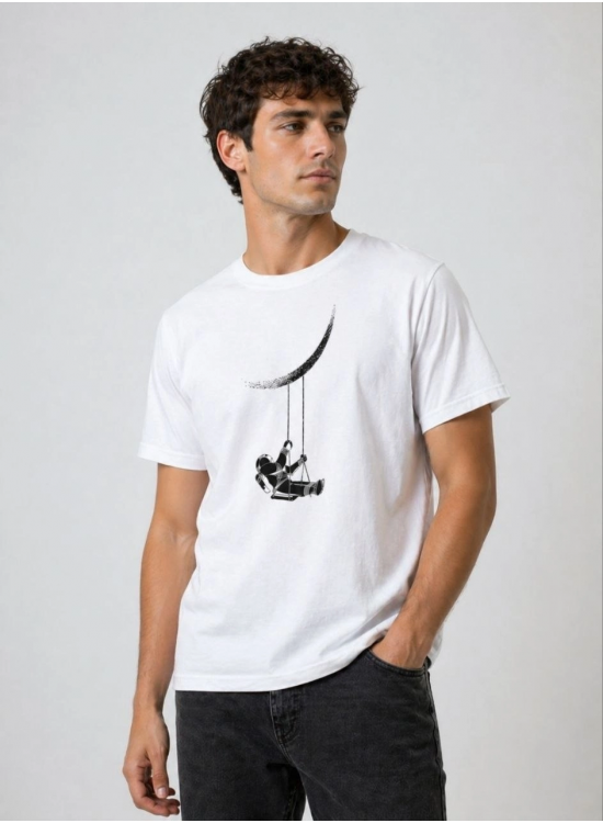 Erkek Astronot Ay Temalı Tişört Kısa Kol Yazlık Bisiklet Yaka T-Shirt - Beyaz Erkek Astronot Ay Temalı Tişört Kısa Kol Yazlık Bisiklet Yaka T-Shirt - Beyaz