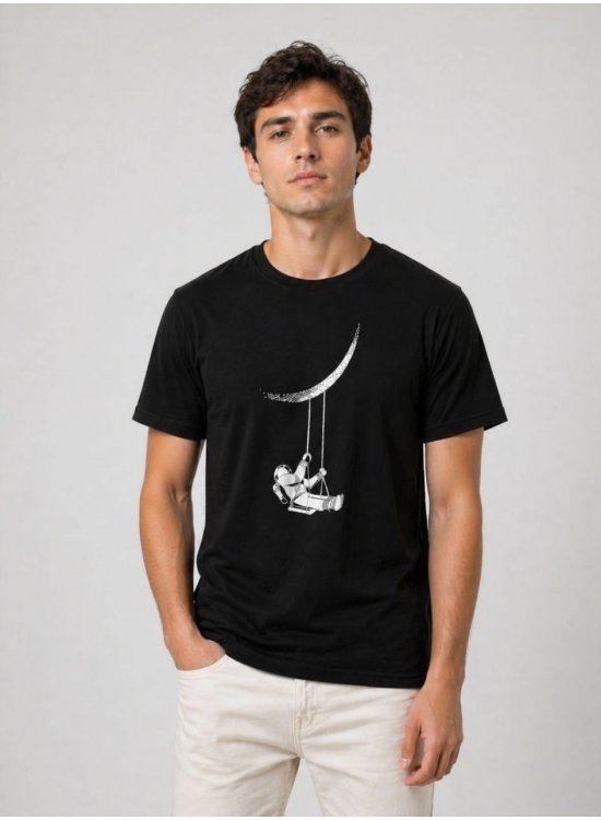 Erkek Astronot Ay Temalı Tişört Kısa Kol Yazlık Bisiklet Yaka T-Shirt - Siyah Erkek Astronot Ay Temalı Tişört Kısa Kol Yazlık Bisiklet Yaka T-Shirt - Siyah