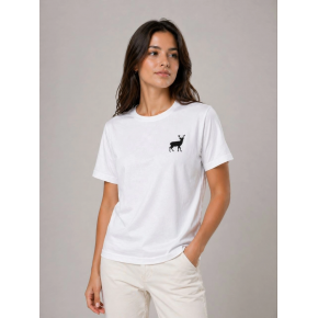 Kadın Minimal Geyik Logolu Tişört Bisiklet Yaka Kısa kol Yazlık T-Shirt - Beyaz