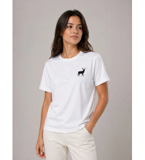 Kadın Minimal Geyik Logolu Tişört Bisiklet Yaka Kısa kol Yazlık T-Shirt - Beyaz