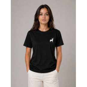 Kadın Minimal Geyik Logolu Tişört Bisiklet Yaka Kısa kol Yazlık T-Shirt - Siyah