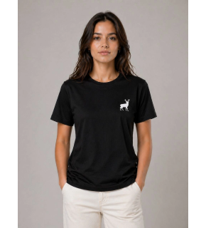 Kadın Minimal Geyik Logolu Tişört Bisiklet Yaka Kısa kol Yazlık T-Shirt - Siyah