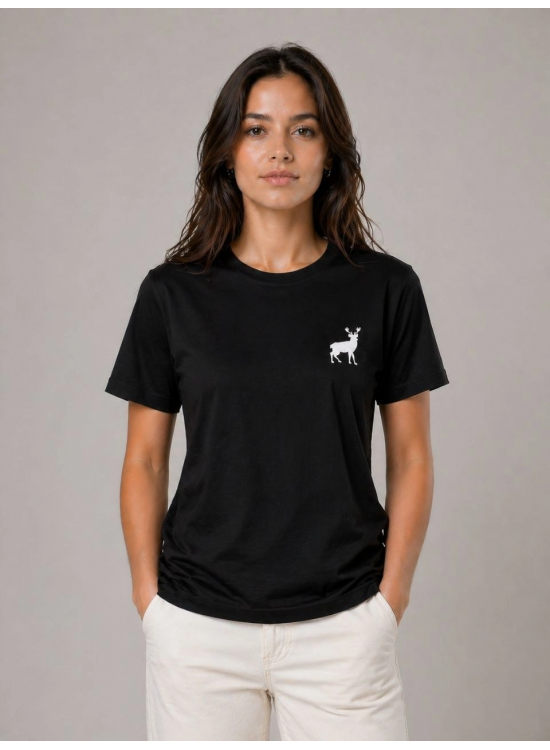 Kadın Minimal Geyik Logolu Tişört Bisiklet Yaka Kısa kol Yazlık T-Shirt - Siyah Kadın Minimal Geyik Logolu Tişört Bisiklet Yaka Kısa kol Yazlık T-Shirt - Siyah