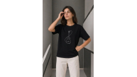 Kadın Minimal Gitar Baskılı Tişört T-Shirt Yazlık Kısa Kol Bisiklet Yaka T-Shirt - Siyah Kadın Minimal Gitar Baskılı Tişört T-Shirt Yazlık Kısa Kol Bisiklet Yaka T-Shirt - Siyah