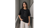 Kadın Minimal Gitar Baskılı Tişört T-Shirt Yazlık Kısa Kol Bisiklet Yaka T-Shirt - Siyah Kadın Minimal Gitar Baskılı Tişört T-Shirt Yazlık Kısa Kol Bisiklet Yaka T-Shirt - Siyah