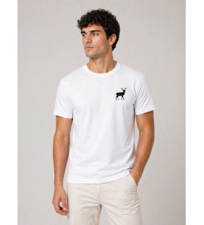 Erkek Minimal Geyik Logolu Tişört Bisiklet Yaka Kısa kol Yazlık T-Shirt - Beyaz