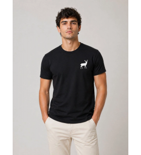 Erkek Minimal Geyik Logolu Tişört Bisiklet Yaka Kısa kol Yazlık T-Shirt - Siyah
