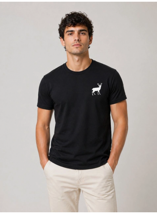 Erkek Minimal Geyik Logolu Tişört Bisiklet Yaka Kısa kol Yazlık T-Shirt - Siyah Erkek Minimal Geyik Logolu Tişört Bisiklet Yaka Kısa kol Yazlık T-Shirt - Siyah