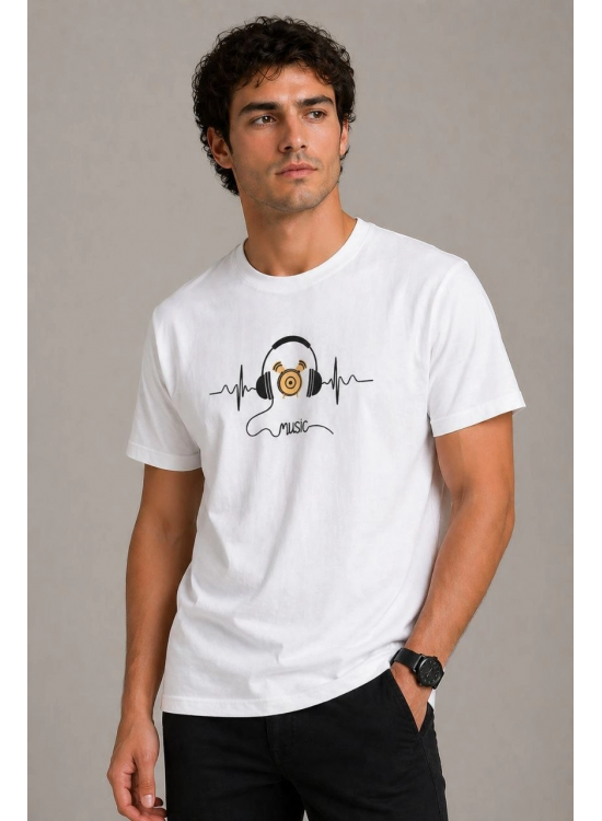 Erkek Müzik Temalı Baskılı Tişört Bisiklet Yaka Kısa Kol T-Shirt - Beyaz Erkek Müzik Temalı Baskılı Tişört Bisiklet Yaka Kısa Kol T-Shirt - Beyaz