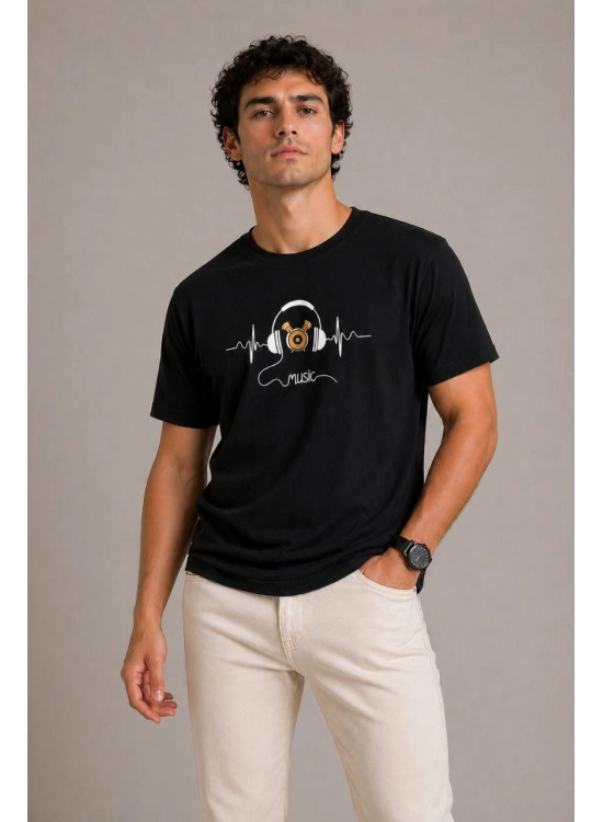 Erkek Müzik Temalı Baskılı Tişört Bisiklet Yaka Kısa Kol T-Shirt - Siyah Erkek Müzik Temalı Baskılı Tişört Bisiklet Yaka Kısa Kol T-Shirt - Siyah