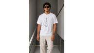 Erkek Minimal Gitar Baskılı Tişört T-Shirt Yazlık Kısa Kol Bisiklet Yaka T-Shirt - Beyaz