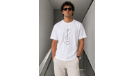 Erkek Minimal Gitar Baskılı Tişört T-Shirt Yazlık Kısa Kol Bisiklet Yaka T-Shirt - Beyaz