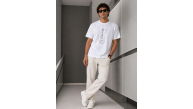 Erkek Minimal Gitar Baskılı Tişört T-Shirt Yazlık Kısa Kol Bisiklet Yaka T-Shirt - Beyaz