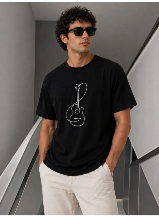 Erkek Minimal Gitar Baskılı Tişört T-Shirt Yazlık Kısa Kol Bisiklet Yaka T-Shirt - Siyah Erkek Minimal Gitar Baskılı Tişört T-Shirt Yazlık Kısa Kol Bisiklet Yaka T-Shirt - Siyah