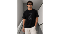 Erkek Minimal Gitar Baskılı Tişört T-Shirt Yazlık Kısa Kol Bisiklet Yaka T-Shirt - Siyah Erkek Minimal Gitar Baskılı Tişört T-Shirt Yazlık Kısa Kol Bisiklet Yaka T-Shirt - Siyah