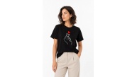 Kadın Kore Parmak Kalp Aşk Temalı Minimal Baskılı Tişört Yazlık Kısa Kol T-Shirt - Siyah Kadın Kore Parmak Kalp Aşk Temalı Minimal Baskılı Tişört Yazlık Kısa Kol T-Shirt - Siyah