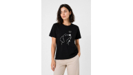 Kadın Köpek Figürlü Minimal Baskılı Tişört Kısa Kol Yazlık T-Shirt - Siyah Kadın Köpek Figürlü Minimal Baskılı Tişört Kısa Kol Yazlık T-Shirt - Siyah