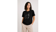 Kadın Köpek Figürlü Minimal Baskılı Tişört Kısa Kol Yazlık T-Shirt - Siyah Kadın Köpek Figürlü Minimal Baskılı Tişört Kısa Kol Yazlık T-Shirt - Siyah