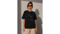 Kadın Minimal Kedi Çizim Baskılı Tişört Kısa Kol Yazlık T-Shirt - Siyah Kadın Minimal Kedi Çizim Baskılı Tişört Kısa Kol Yazlık T-Shirt - Siyah