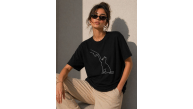 Kadın Minimal Kedi Çizim Baskılı Tişört Kısa Kol Yazlık T-Shirt - Siyah Kadın Minimal Kedi Çizim Baskılı Tişört Kısa Kol Yazlık T-Shirt - Siyah