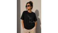 Kadın Minimal Kedi Çizim Baskılı Tişört Kısa Kol Yazlık T-Shirt - Siyah Kadın Minimal Kedi Çizim Baskılı Tişört Kısa Kol Yazlık T-Shirt - Siyah