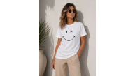 Kadın Minimal Gülümseyen Yüz Baskılı Tişört Kısa Kol Yazlık T-Shirt - Beyaz Kadın Minimal Gülümseyen Yüz Baskılı Tişört Kısa Kol Yazlık T-Shirt - Beyaz