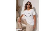Kadın Minimal Gülümseyen Yüz Baskılı Tişört Kısa Kol Yazlık T-Shirt - Beyaz Kadın Minimal Gülümseyen Yüz Baskılı Tişört Kısa Kol Yazlık T-Shirt - Beyaz