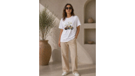 Kadın Motosiklet Baskılı Tişört Bisiklet Yaka Kısa Kol Yazlık T-Shirt - Beyaz Kadın Motosiklet Baskılı Tişört Bisiklet Yaka Kısa Kol Yazlık T-Shirt - Beyaz