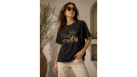 Kadın Motosiklet Baskılı Tişört Bisiklet Yaka Kısa Kol Yazlık T-Shirt - Siyah Kadın Motosiklet Baskılı Tişört Bisiklet Yaka Kısa Kol Yazlık T-Shirt - Siyah