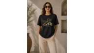 Kadın Motosiklet Baskılı Tişört Bisiklet Yaka Kısa Kol Yazlık T-Shirt - Siyah Kadın Motosiklet Baskılı Tişört Bisiklet Yaka Kısa Kol Yazlık T-Shirt - Siyah