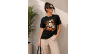 Kadın Balkabağı Hayalet Baskılı Tişört Kısa Kol Yazlık T-Shirt - Siyah Kadın Balkabağı Hayalet Baskılı Tişört Kısa Kol Yazlık T-Shirt - Siyah