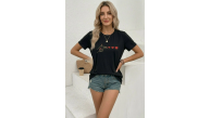 Kadın Minimal Kalp İşaret Baskılı Tişört Kısa Kol Yazlık T-Shirt - Siyah Kadın Minimal Kalp İşaret Baskılı Tişört Kısa Kol Yazlık T-Shirt - Siyah
